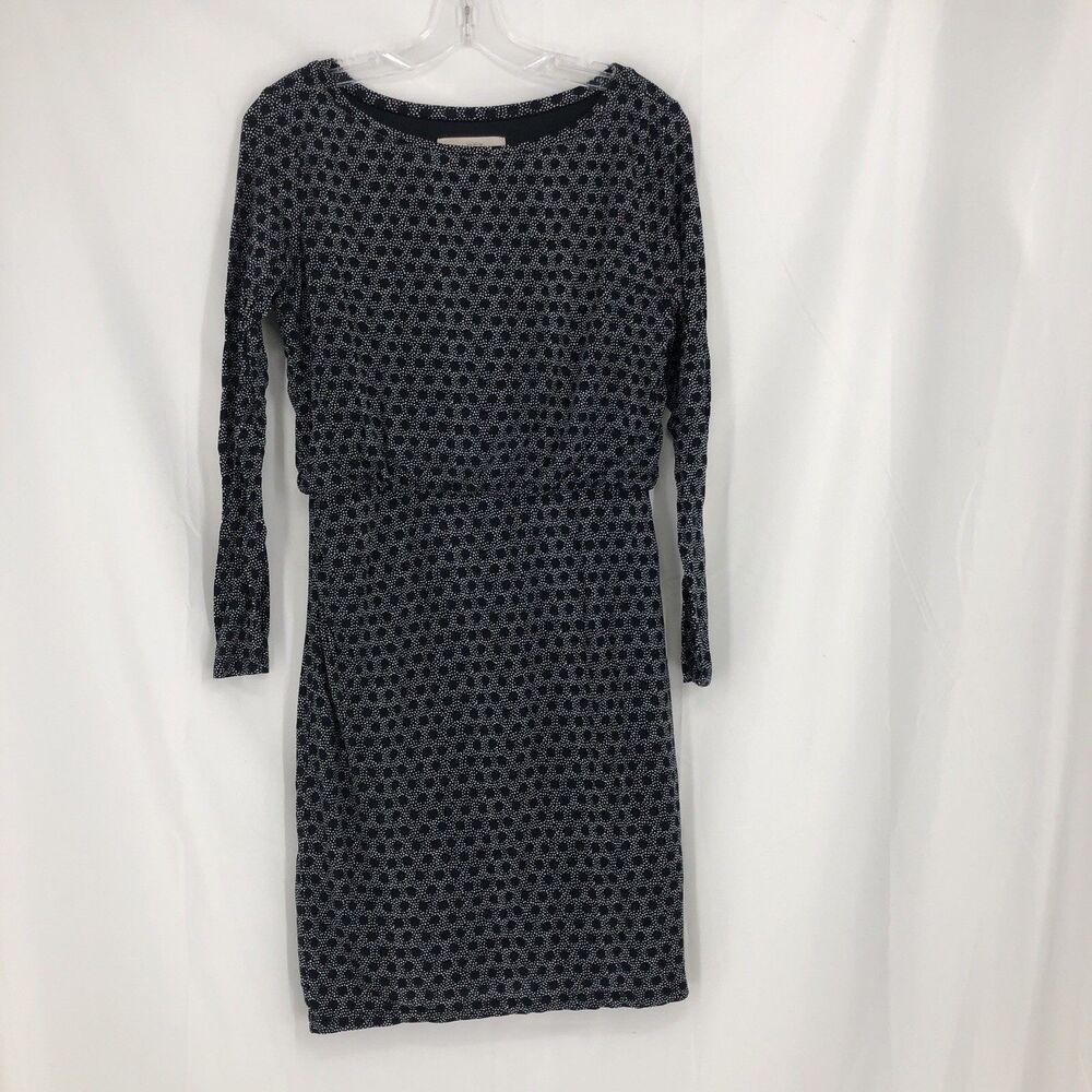 Loft Womens Black Pattern Long Sleeve Drop Elastic Waist Knit Dress Size Medium
